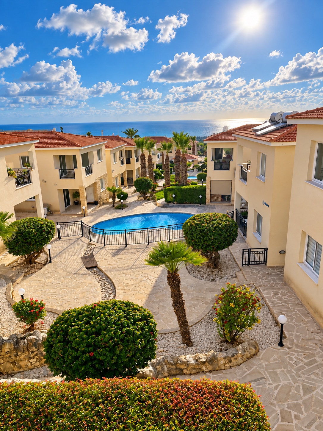 Tala Riviera residential complex and swimming pool overlooking the sea